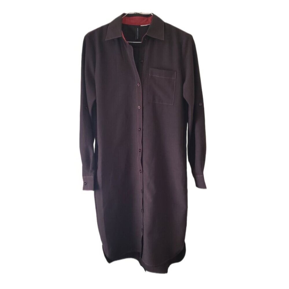Design Collective Women's Dark Brown Button Down Long Sleeve Shirt Dress